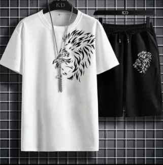 Tiger Printed Cotton Half Sleeves O Neck Short & Tshirt For Men & Boys